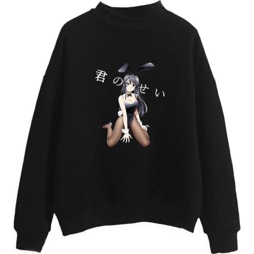 Kawaii Bunny Girl Seishun Buta Yaro Sweat Figure print Sweatshirts Women Men Turtleneck Cartoon Male/female Turtleneck Harajuku