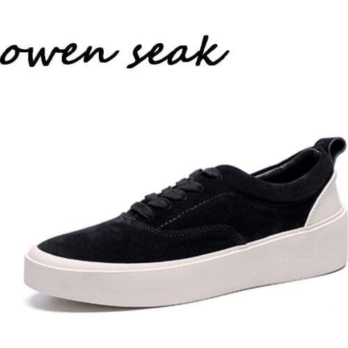 2019 Owen Seak Men Casual Shoes Luxury Men Sneaker Trainers Genuine Leather Loafers Spring Lace Up Brand Flats Fog Black Shoes