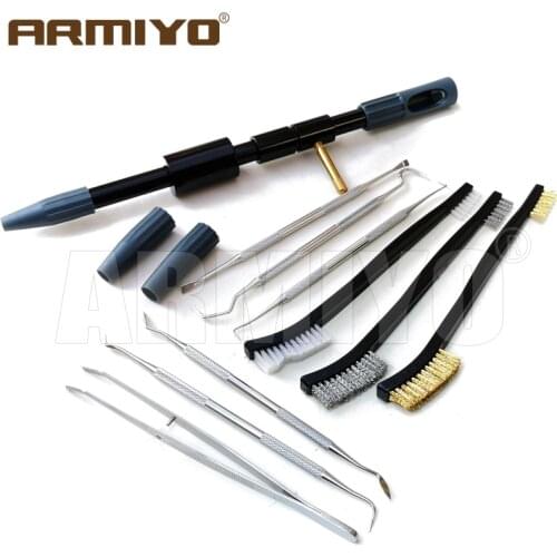 Armiyo Universal Gun Brush Bore Guide Rifle Pistol Barrel Carbon Deposits Cleaning Kit Stainless Steel Double Ended Pick Set