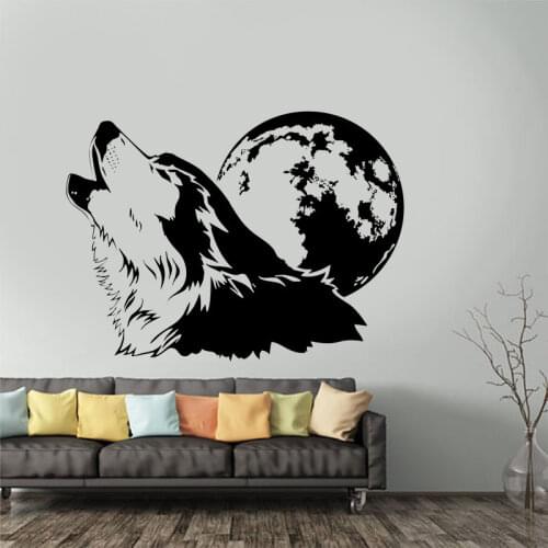 Howling Wolf Wall Decal With Full Moon Vinyl Wall Sticker Art Home Decor For Living Room Bedroom Removable Murals Houseware A368