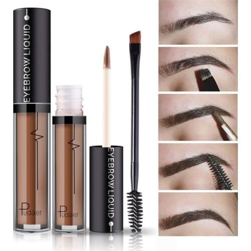 PUDAIER 1PC Waterproof Eyebrow Tattoo Brand Cosmetics Long Lasting Pigments Black Brown Eye Brow Liquid Makeup with Brush