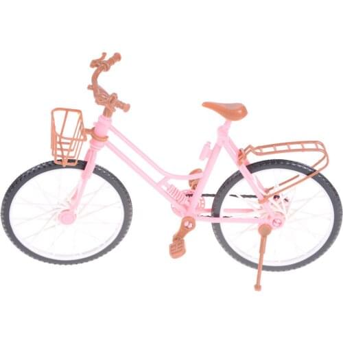 High Quality Beautiful Bicycle Fashion Detachable Pink Bike with Brown Basket for Dolls Accessories