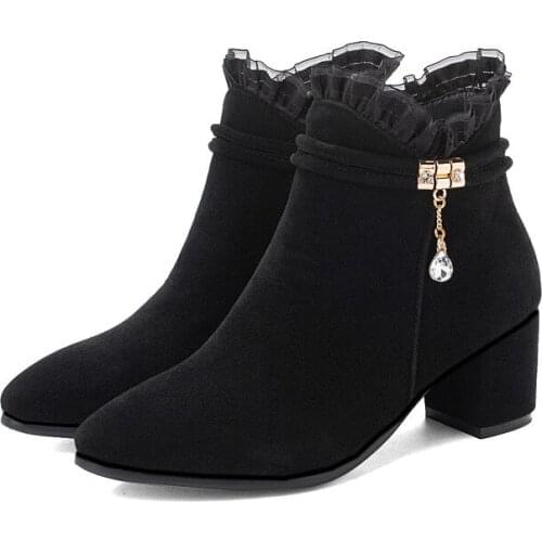 Big Size boots women shoes ankle boots for women ladies boots shoes woman winter Solid metal decoration