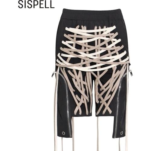SISPELL Patchwork Drawstring Woemns Pant High Waist Slim Zipper Pocket For Female Casual Pants 2020 Fashion Streetwear New