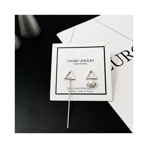 100% 925 Sterling Silver Triangular asymmetry Brincos Stud Earrings for Women Wedding Earrings Jewelry Accessories
