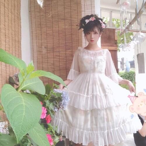 Sweet princess lolita smock vintage mesh ruffled victorian smock kawaii girl gothic lolita smock loli cosplay