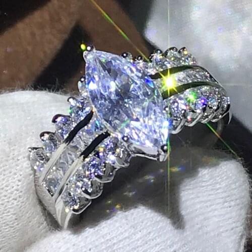 Size 5-10 Handmade Fashion Jewelry 925 Sterling Silver Filled Marquise Clear 5A CZ Zirconia Women Wedding Band Ring Gift Vecalon