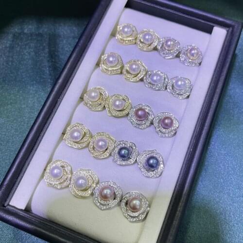 10XPairs Gorgeous FW Pearl Studs Earing Sterling Silver Flower 4-5mm Button Pearls Womens Jewellry