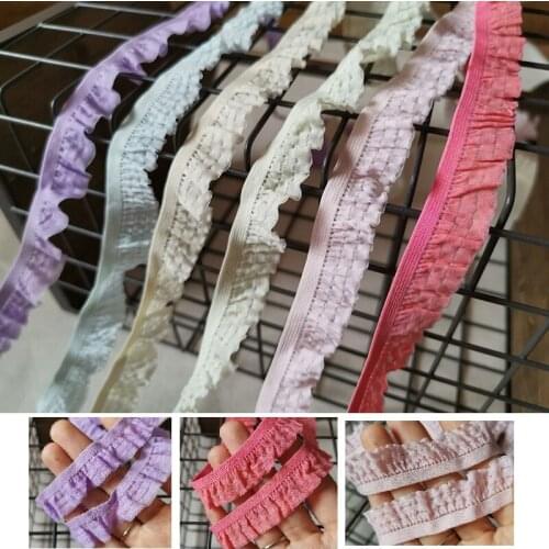 12meters/lot Stretch Lace 2-2.2 CM colorful folds lace elastic ruffled lace trim for baby doll pet clothes X141