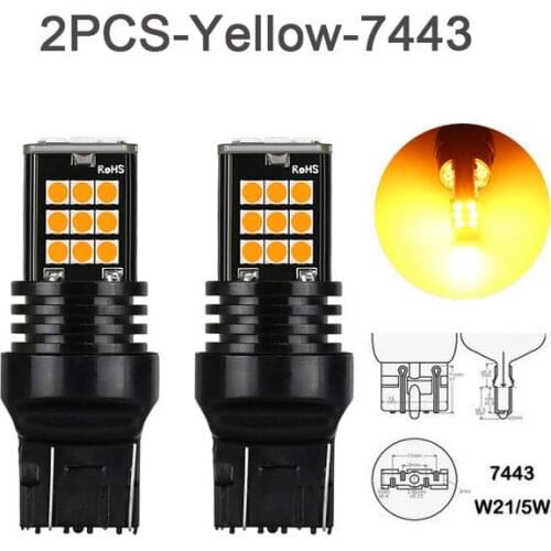 2pcs T20 7443 LED Car Tail Brake Bulbs Turn Signals Running Light Parking Lamp Aluminum Car Brake Tail Lights