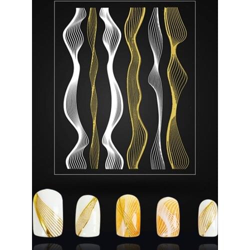1 Pcs Stripes Wave Line 3D Nail Stickers Nail Art Metal Wave Strips for Nails Stickers Adhesive Stickers for Nails Design