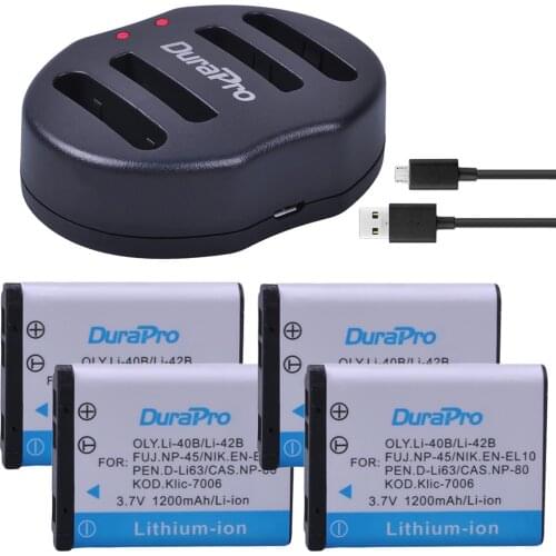 4pcs Li-40B LI-42B LI 40B 42B LI40B Batteries + USB Dual Charger for OLYMPUS Camera FE160 FE190 FE210 FE220 FE230 FE240 FE250
