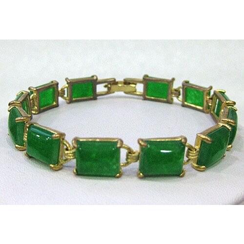 Jade beads link cuff bangle bracelet 7.5 inch