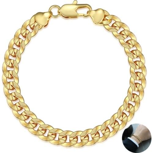 3-14mm Gold Filled Bracelet Women Men 7-10inch Yellow Curb Cuban Flat Wheat Hammered Swirl Rombo Rolo Link Chain Bracelet LGB34
