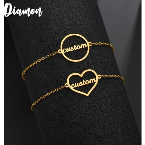 Diamon Diamon 2020 New Personalized Custom Name Bracelet For Women Stainless Steel Charms Handmade Engraved Love Bangle Gift