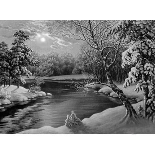 Black and white Drill 5D DIY Diamond Painting Winter snow landscape 3D Embroidery full square Cross Stitch Mosaic Home Decor