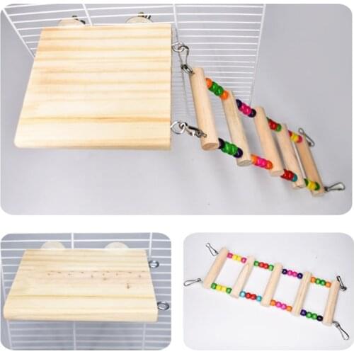 Wooden Parrot Climbing Ladder Swing Play Toys Hamster Birds Hanging Bridge Exercise Perch Stand Platform Bird Cage Accessories