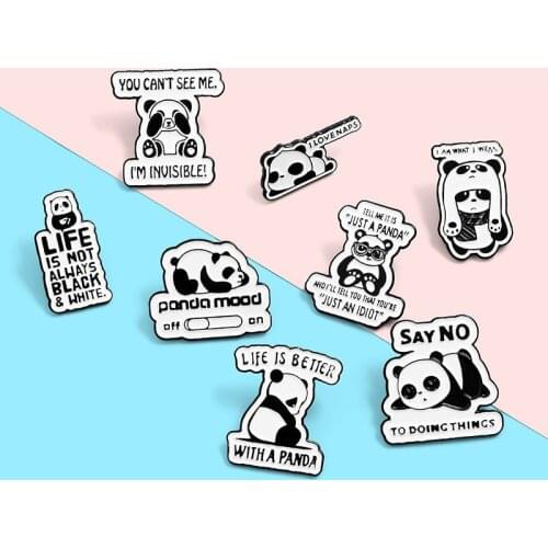 Panda Rolling Enamel Pin Custom Panda Quote Brooches Badge for Bag Lapel Pin Buckle Fun Animal Jewelry Gift for Kids Friends