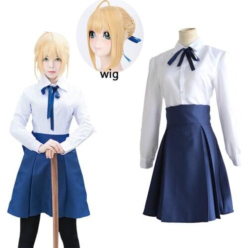 Fate Stay Night Saber Cosplay Wigs Costumes Sailor Uniforms Women Dress Halloween Party Clothing