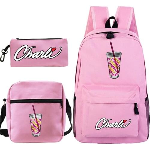 Charli Damelio Canvas Backpack 3 Pieces/set Girls School Bag Boys Pencil Case Crossbody Bags Women Kids Purse Bag Knapsack Gift