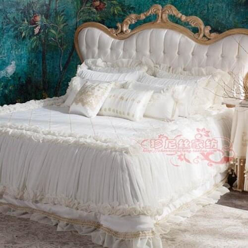 10Pcs White Lace Bedspread King Size Bedding Set For Children Girl Bed Skirt Duvet Cover Set Cushion Cover Home Decor