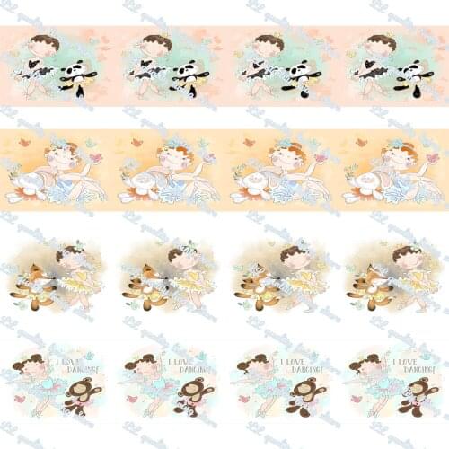 16-75mm Little Girl Dancing & Animals Printed Grosgrain Ribbon/16mm Printed Elastic Foe Ribbons DIY Sewing Webbing 50 Yards
