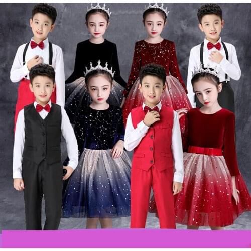 School students' poetry recitation contest stage performance costume Hosts dress childrens chorus costume performance clothes