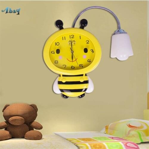 Creative cartoon bee clock wall lamp for Childrens room led bedside lamp romantic living room decoration wall sconces lights