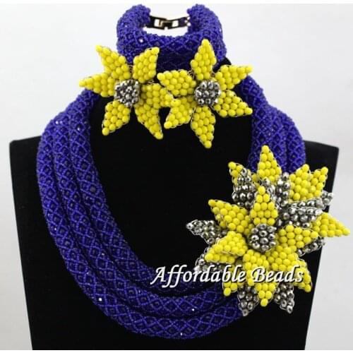 Crystal 3 Layer Womens Nigerian African Dubi Bridal Beads Wedding Jewelry Set Beaded Party Costume Jewelry Sets hx122