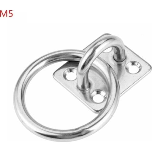 Heavy Duty 304 Stainless Steel Square Pad Eye Plate Eye Hook with Round Ring Boat Marine Hardware for Sailing Boating M5/M6/M8