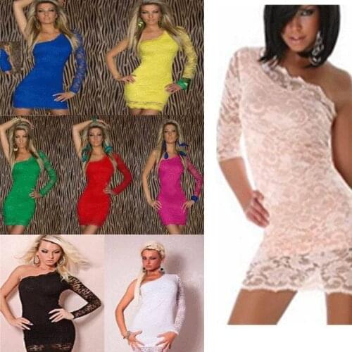8 Colors Sexy Nightclub Dresses Summer Sexy Womens Party Lace One Shoulder Mini Dress