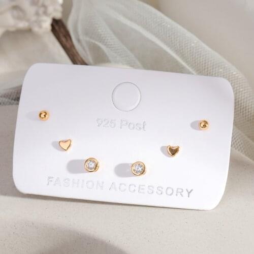 Cute Small Cubic Zircon Dot Love Heart Stud Earrings Set For Women 6-piece Earrings Set Daily Jewelry Gift S-E1234