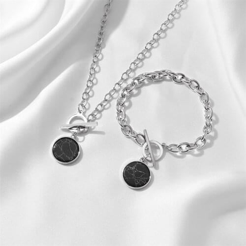 Fashion Minimalist Casual Neck Chain Necklaces for Women Round Marble Pendants Hip Hop Female Jewelry Necklace Gift