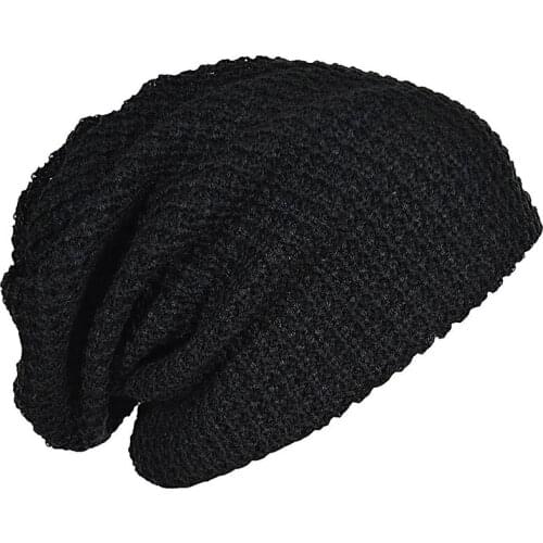 Mens Slouchy Long Beanie Knit Cap for Summer Winter Oversize black