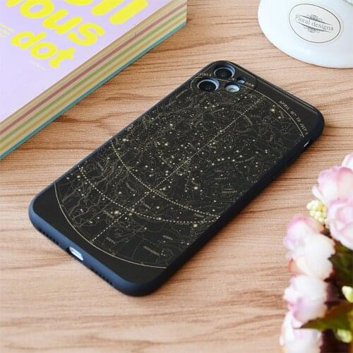 For iPhone Vintage Astronomical Celestial Map 1850 Print Soft Matt Apple iPhone Case 6 7 8 11 12 Plus Pro X XR XS MAX SE