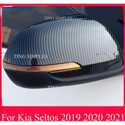 For Kia Seltos 2019 2020 2021 ABS Chrome/Carbon fiber Door Side Mirror Cover Trim Rear View Cap Overlay Molding Garnish