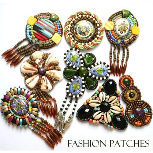 3D Handmade beaded folk-custom Patches for clothing DIY sew on sequin rhinestone parches Beaded applique parches bordados para