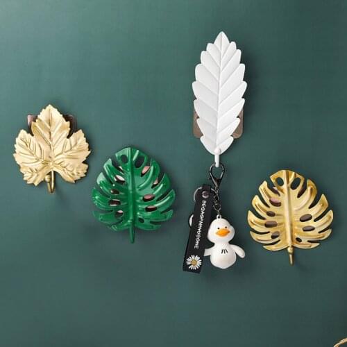 New Nordic Hanging Hook Purse Hanger Creative Golden Leaf Shape Coat Rack Wall Coat Key Holder No-Hole Home Wall Decoration