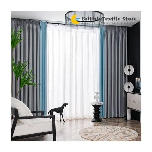 Nordic Luxury Thick Thermal Insulation Cotton and Linen Full Shading Stitching Finished Curtains for Living Dining Room Bedroom
