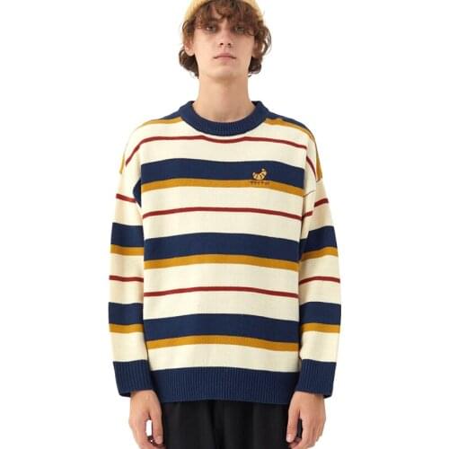 High quality oversized knitted striped embroidered pullover sweater streetwear men and women hip-hop fashion casual pullover