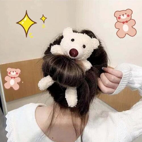 New Women Girls Cute Plush Bear Rabbit Scrunchie Ponytail Hair Tie Decorate Elastic Hair Bands Headband Fashion Hair Accessories
