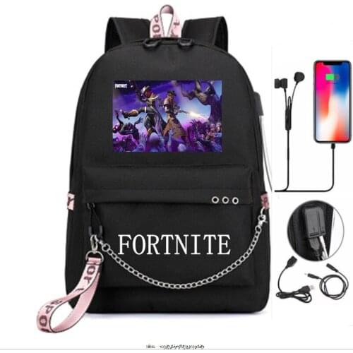 USB Charging Backpack Grils Anime School Bags FORTNITE Harajuku Large Laptop Bookbag Men Women Mochila Escolar