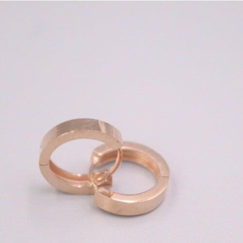 Real Pure 18K Rose Gold Earrings Square Glossy 12.5mm Circle Hoop Earrings Men Woman Lucky Gift 1.8-2g
