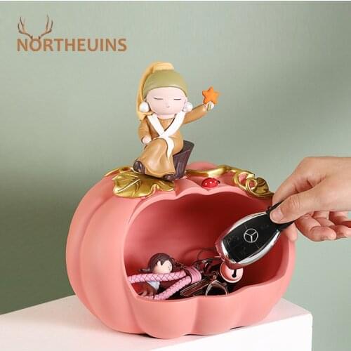 NORTHEUINS Resin Pumpkin Girl Storage Box Home Decoration Accessories Nordic Modern Creative Statue Gift For Friends Room Decor