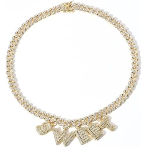9mm Iced Out Bling Cuban Chain Necklace Custom Initial Name Letter Gold Plated Diamond Chain Men Women Hip Hop Jewelry Necklaces