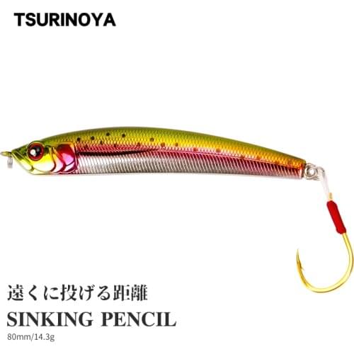 TSURINOYA DW57 Pencil Fishing Lure 8cm 14.3g Single Hook Sinking Hard Bait 3D Eyes 10 Colors Artificial Wobblers Pencil Swimbait
