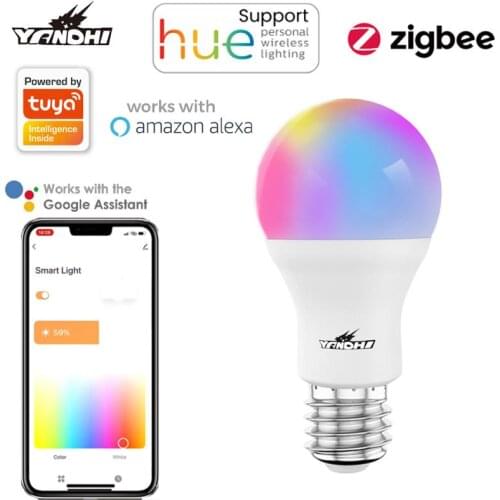 YANDHI Tuya Zigbee 3.0 Smart Bulb 10W E27 LED Light Bulb Smart Life Remote Control RGB Magic Lamp Work With Alexa/Google Home