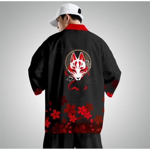 Fox Printing Japanese Kimono Cardigan Summer Beach Sunscreen Loose Kimono Mens Shirt Yukata Haori Retro Women Asian Costumes