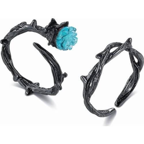 ZEMIOR 925 Sterling Silver Jewelry Rose Thorns Adjustable Finger Rings For Women Blue Crystal Rose Flower Vintage Couple Ring