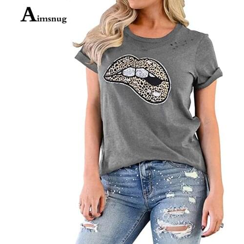 Plus Size Ladies Elegant Leisure Casual T-shirt Lips Print Tops O-neck Loose Women Clothing 2021 Summer New Tees shirt Femme 5XL